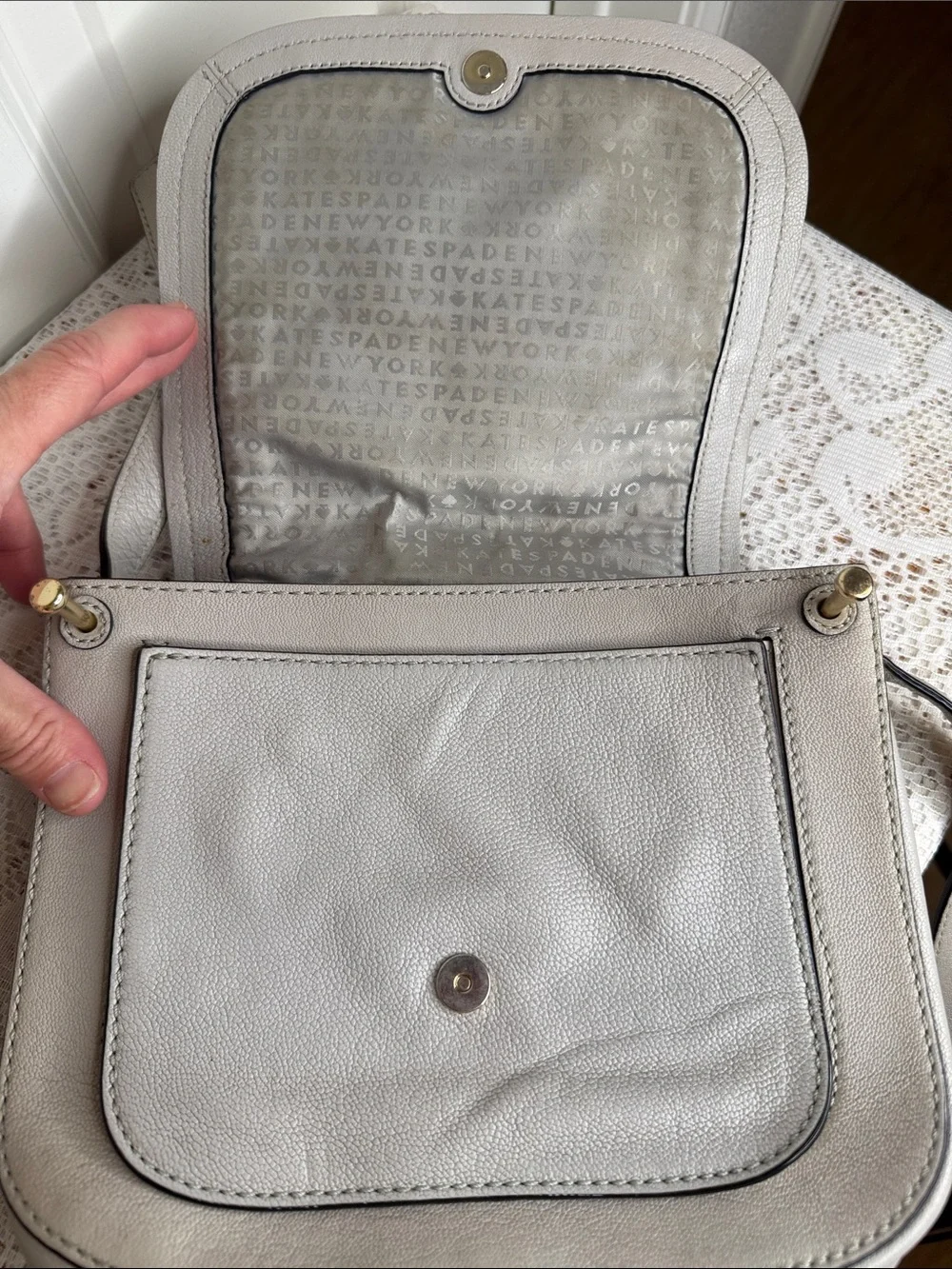 Kate Spade Pebbled Gray Layered Flap Crossbody with Gold Accents